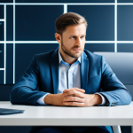 A focused professional, fully clothed in a modest business casual outfit, sits calmly at a sleek modern desk. Subtle, soft glowing digital interface elements float abstractly around them, symbolizing information flow and the digital age. Their expression is contemplative and composed, embodying clarity and control amidst the complexities of uncertainty. The background shows a sophisticated, blurred office environment. High-quality professional photography, natural pose, perfect anatomy, correct proportions, well-formed hands, proper finger count, natural body proportions, safe for work, appropriate content, family-friendly, professional image.