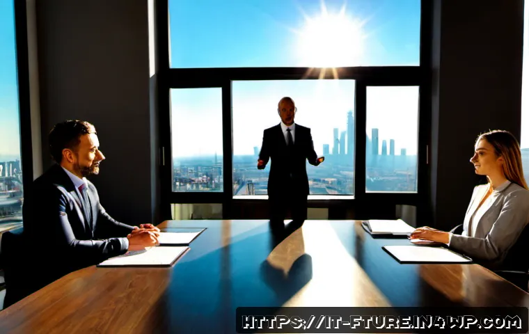 Home 13 미래 불확실성을 위한 리더십 기술 - Photorealistic Italian business leader in a modern Milan office, calmly guiding a diverse team gathe...
