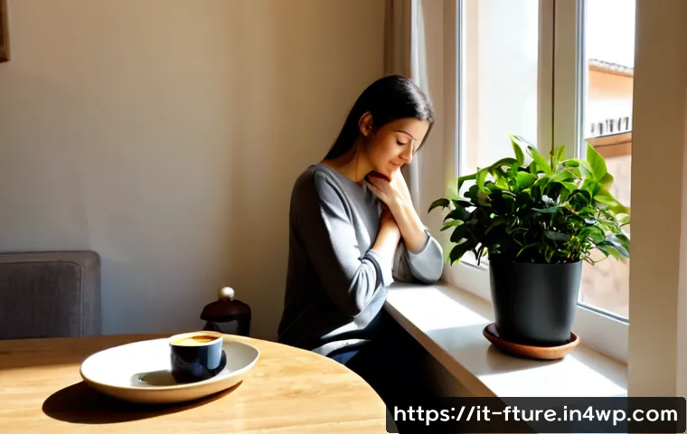 Home 14 불안감을 극복하기 위한 일상 속 실천 - Photorealistic morning wellness scene in a bright Italian apartment, an adult woman in casual comfor...